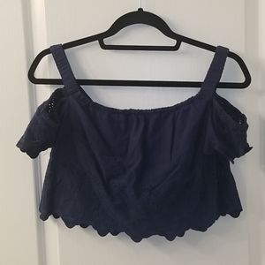 Tobi Navy Eyelet Crop